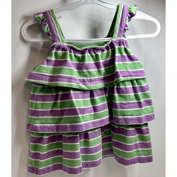 Hanna Andersson Top Girls Sz 3/90 Lot Of 2 Tank Stripe Tiers Ruffles Red Purple - Picture 4 of 15